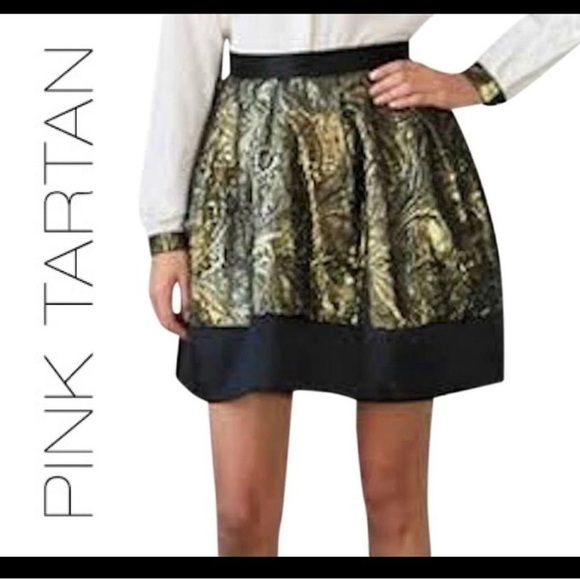 PINK Tartan gold brocade Tiffany mini skirt metallic skater circle Sz 6 NWOT - Picture 13 of 13